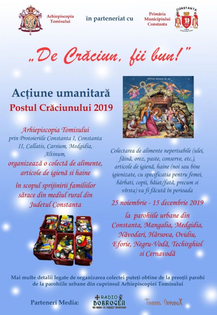 „De Crăciun, fii bun!” – campanie umanitară comună a Arhiepiscopiei Tomisului și Primăriei Constanța