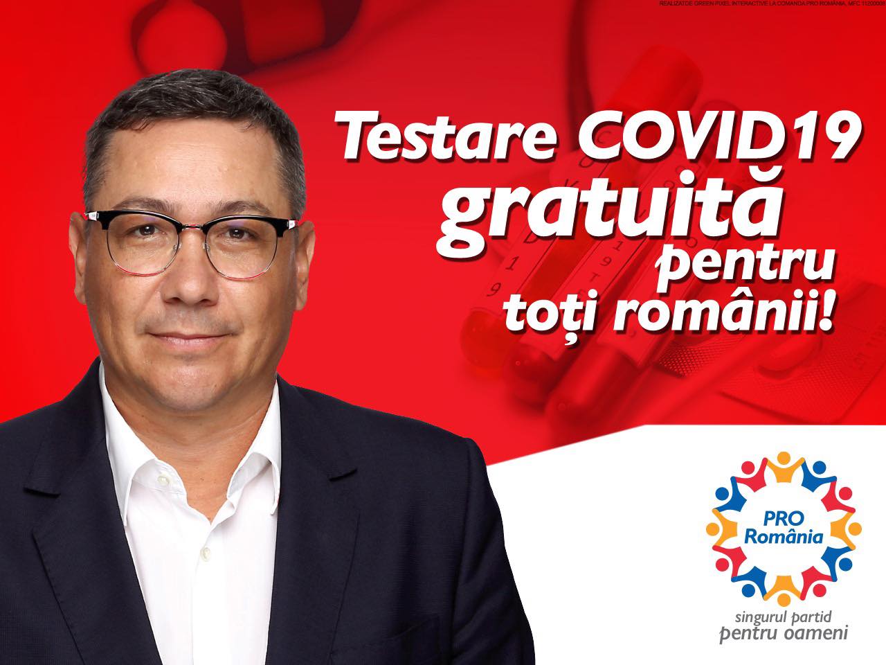 Pro România: „Fiecare cetățean trebuie să se testeze pentru COVID-19 fără să plătească sute de lei”