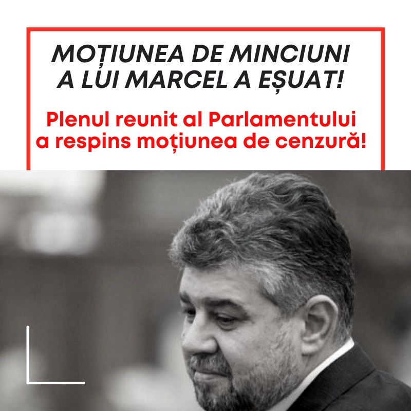Marian Crușoveanu: Moțiunea de minciuni a lui Marcel a eșuat! Plenul reunit al Parlamentului a respins moțiunea de cenzură!