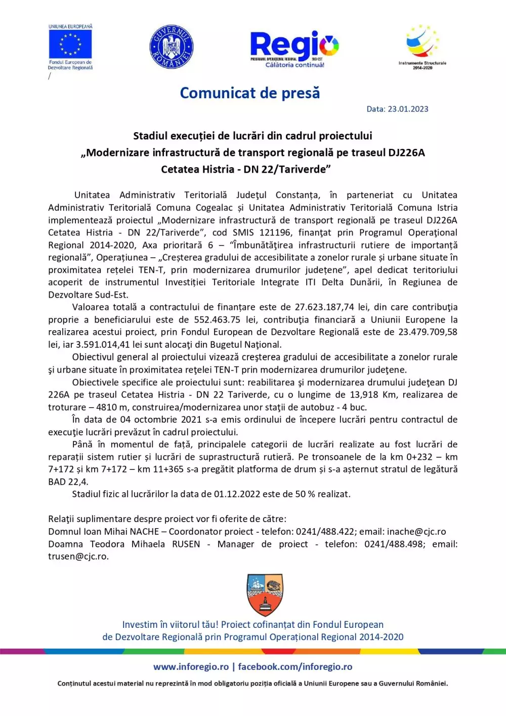 S-a finalizat proiectul „Dotarea Spitalului Clinic Județean de Urgență „Sf. Apostol Andrei“ Constanța în vederea consolidării capacității de gestionare a crizei sanitare COVID-19”