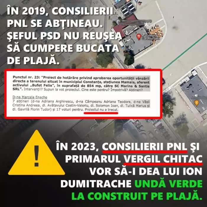 USR acuză: primarul Chiţac şi PNL vor să-i permită şefului PSD Constanţa cumpărarea unei bucăţi de plajă în Mamaia!